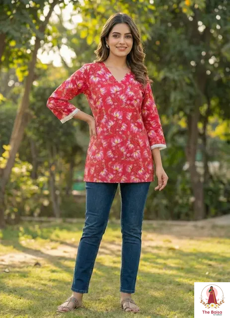 Pretty Woman Kantha-Style Kurti, from Sanganer, Jaipur