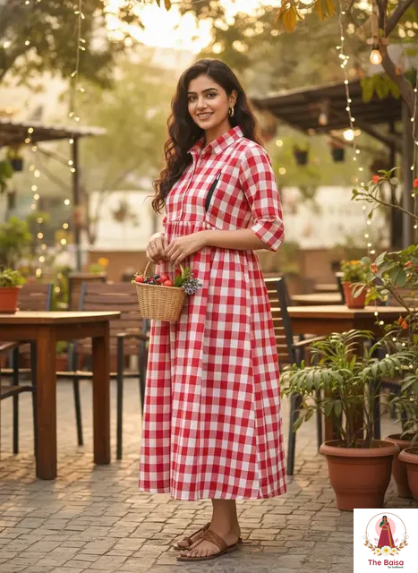 MomCare Checkered Nursing Gown, from Sanganer, Jaipur