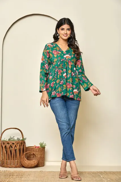 Bloom Floral Peplum Top, from Sanganer, Jaipur